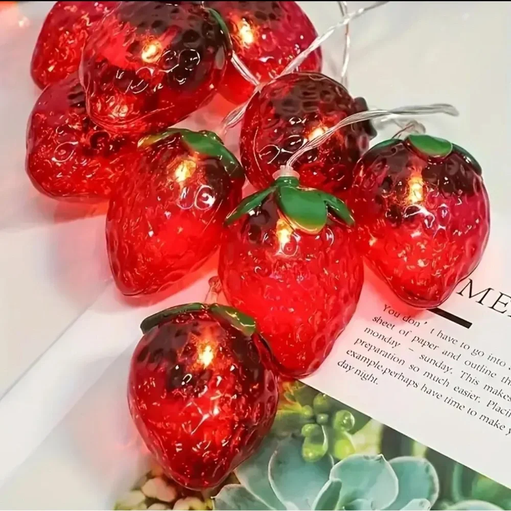 Strawberry String Lights LED 10 Bulbs Garland Christmas Party Decor
